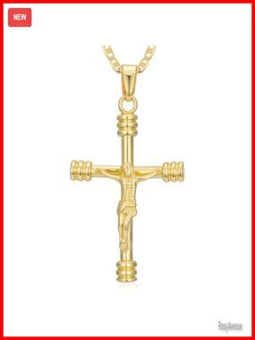 14k Gold Plated Cross Necklace Crucifix Pendant Chain Religious Jewelry